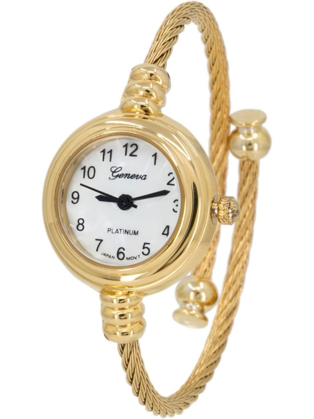 Elegant Women's Cuff Watch - Round Analog, Arabic Numbers, 23mm Case, Wire